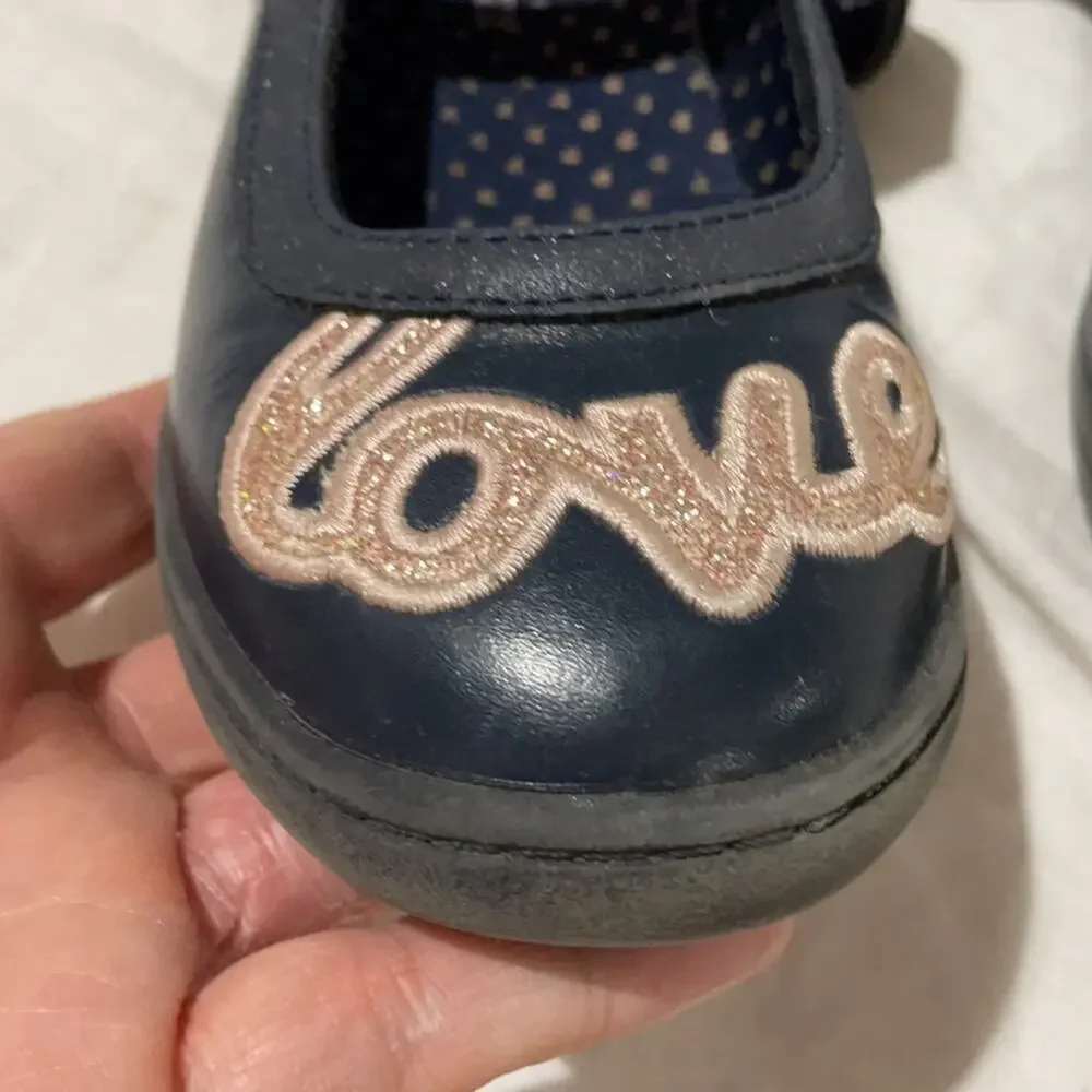 Tucker & Tate navy maryjane 12.5 LOVE in gold on each foot worn a time or two